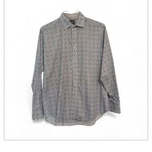 Thomas Dean Men’s XL Button-Down Shirt Geometric Floral Print Long Sleeve